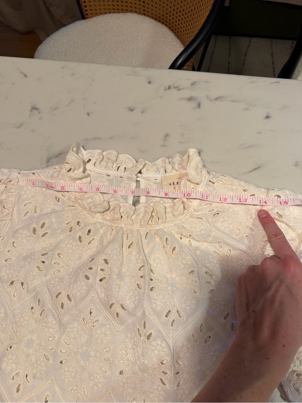 Sezane Cream Eyelet Ruffle-Neck Blouse - Picture 5 of 6